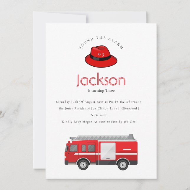 Red Firetruck Engine Kids Any Age Birthday Invitation (Front)