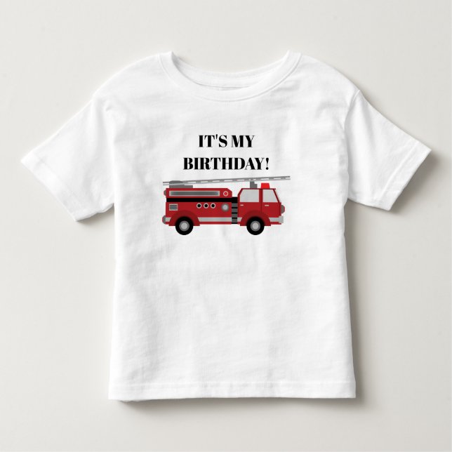 Red Firetruck It's My Birthday Personalised Toddler T-Shirt (Front)