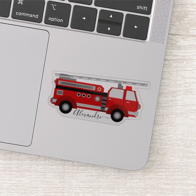 red firetruck personalized your name sticker (Detail)