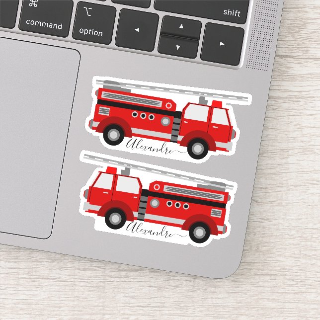 red firetruck personalized your name sticker (Detail)