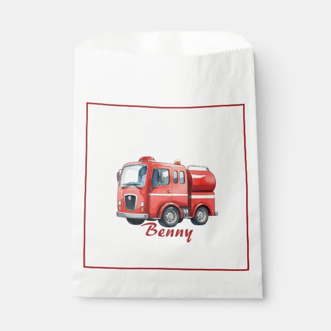 Red firetruck upsherin birthday party  favour bags (Front)