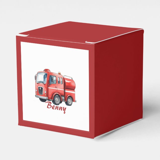 Red firetruck upsherin birthday party  favour box (Front Side)