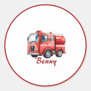 Red firetruck upsherin birthday party napkin classic round sticker