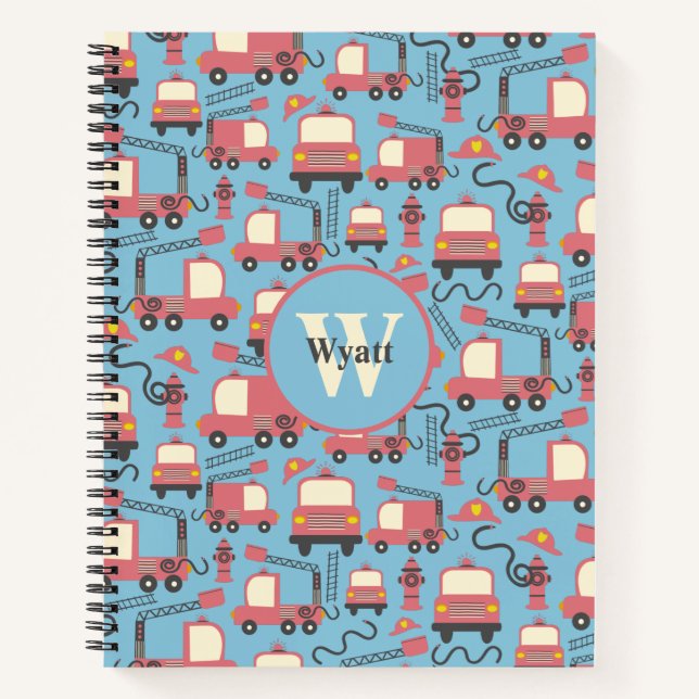 Red Firetrucks Firefighter Kids Personalised Notebook (Front)