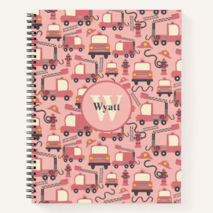 Red Firetrucks Firefighter Kids Personalised Notebook