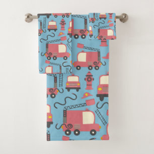 Red Firetrucks Firefighter Kids Rescue Vehicles Bath Towel Set