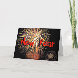 Red Fireworks Happy New Year 2022 Greeting Holiday Card