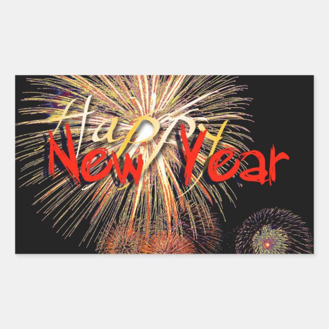 Red Fireworks Happy New Year 2024 R Sticker (Front)