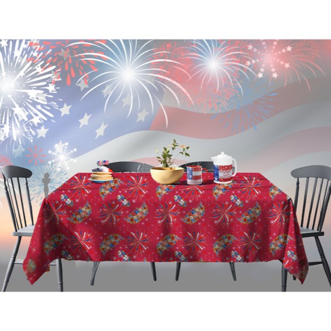 Red Fireworks Sparks Independence Party  Tablecloth (Creator Uploaded)