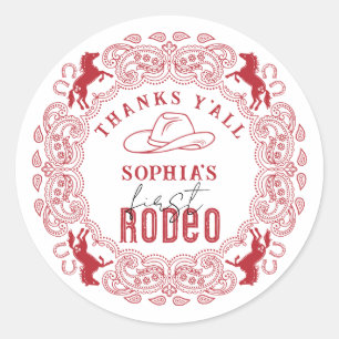 Red First Rodeo Birthday Favour Sticker – Western 