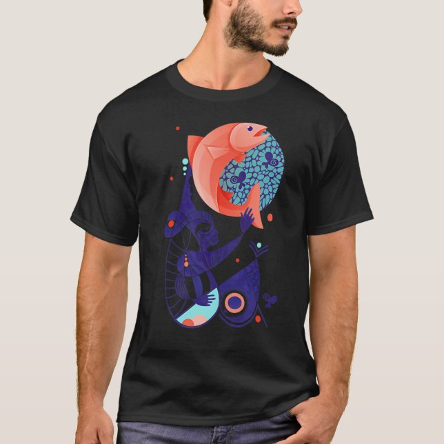 Red Fish Dream Blue Fantasy Creature Abstract Illu T-Shirt (Front)