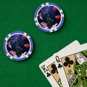 Red fish in glass fish bowl poker chips