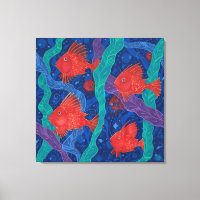 Red Fish, Seaweed Sea Ocean Animals Underwater Art
