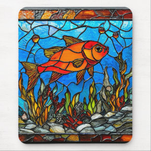 Red fish stained glass mouse pad