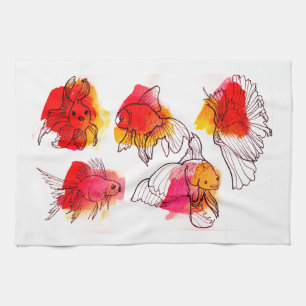Red fish torch tea towel