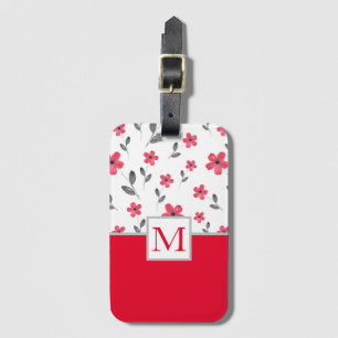 Red Five Petal Watercolor Flower Pattern Luggage Tag