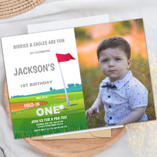 Red Flag Golf Birthday Invitations with photo