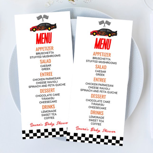 Red Flame Race Car Baby Shower Food Menu (Creator Uploaded)