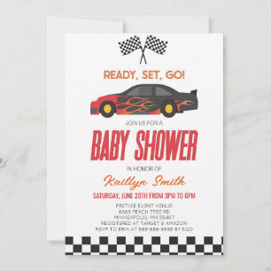 Red Flame Race Car Baby Shower Invitation