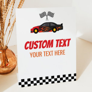 Red Flame Race Car Racecar Custom Text Party Pedestal Sign