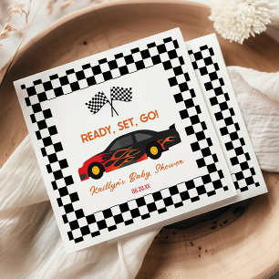 Red Flame Race Car Ready Set Go Baby Shower Napkin
