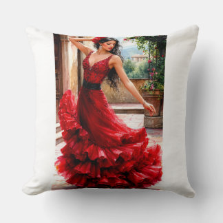 Red Flamenco Elegance - Spanish Beauty Art Cushion