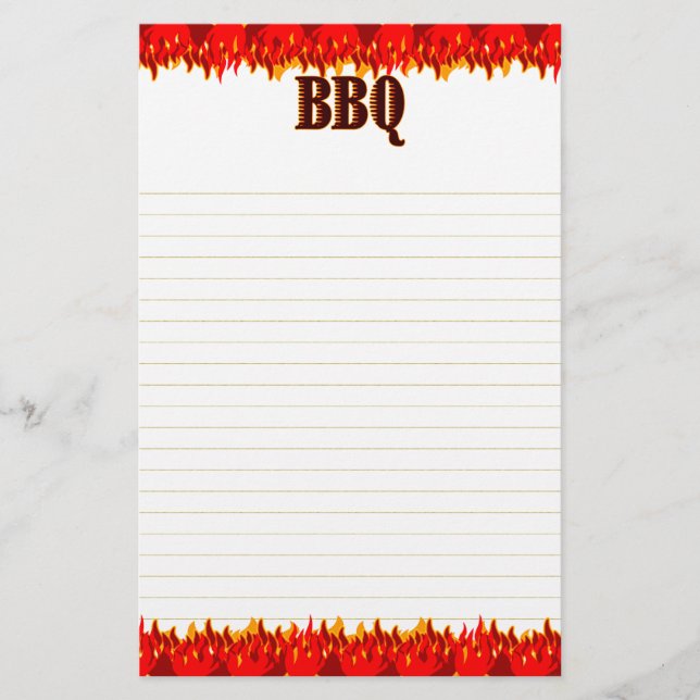 Red Flames BBQ Saying Lined Stationery (Front)