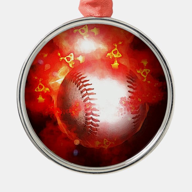 Red Flaming Baseball Christmas Tree Ornament (Front)