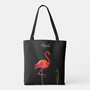 Red Flamingo on Black Tote Bag