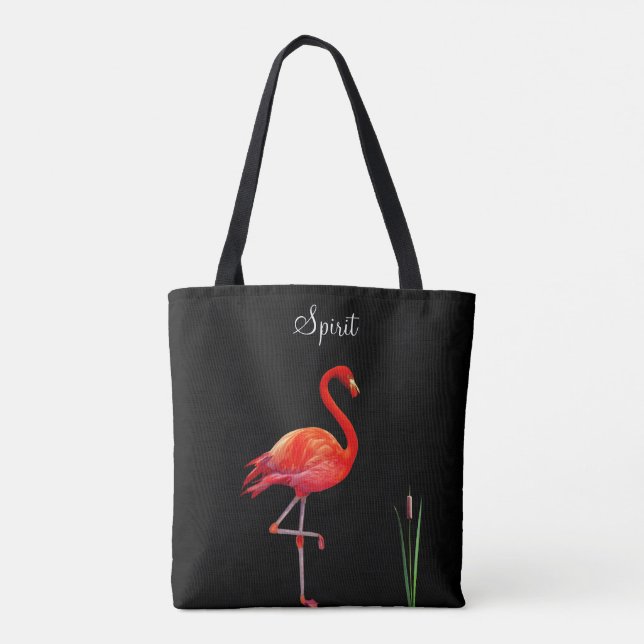 Red Flamingo on Black Tote Bag (Back)