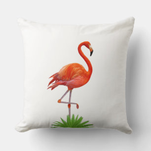 Red Flamingo & Tropical Palm Leaves Throw Pillow