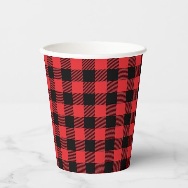 Red Flannel Buffalo Check Pattern Paper Cups (Front)