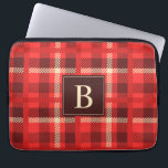 Red Flannel Look Plaid with Custom Monogram Laptop Sleeve<br><div class="desc">For that comfortable rustic look of warm red flannel,  this classic red plaid design is embellished with a matching monogram that you can edit with your own initial or other text.</div>