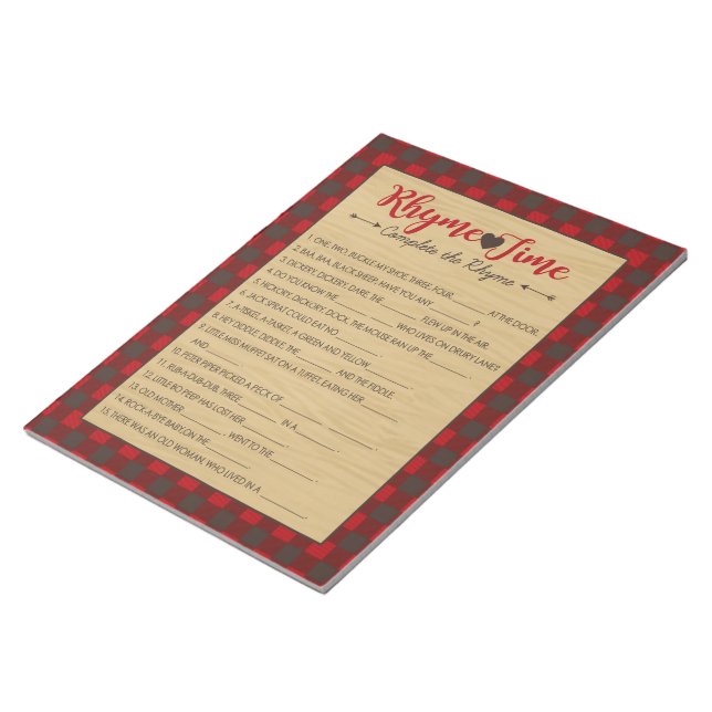 Red Flannel Nursery Rhyme Baby Shower Game Pack Notepad (Angled)