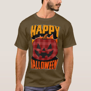Red Flannel Plaid Happy Halloween Party Jack O Lan T-Shirt