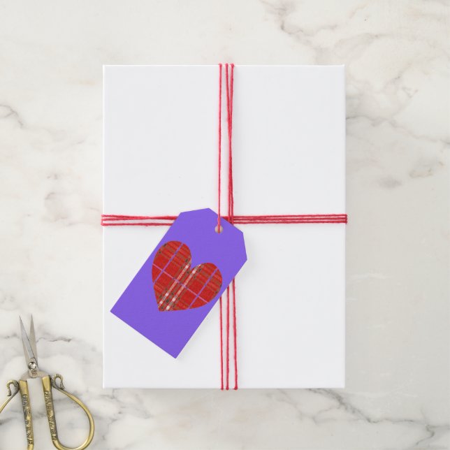 Red Flannel Plaid Heart Gift Tags (With Twine)