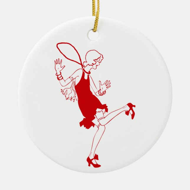 red flapper girl ceramic tree decoration (Front)