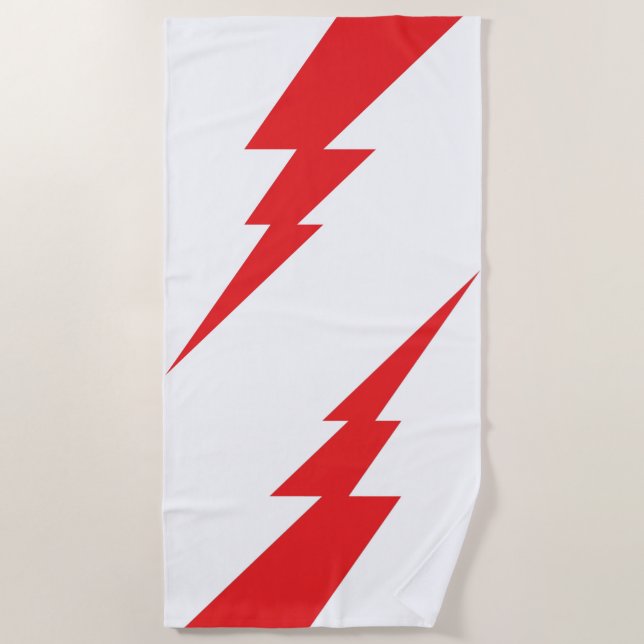 Red Flash Lightning Bolt Beach Towel (Front)