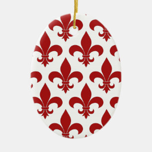 Red Fleur de lis French Symbol Ceramic Tree Decoration