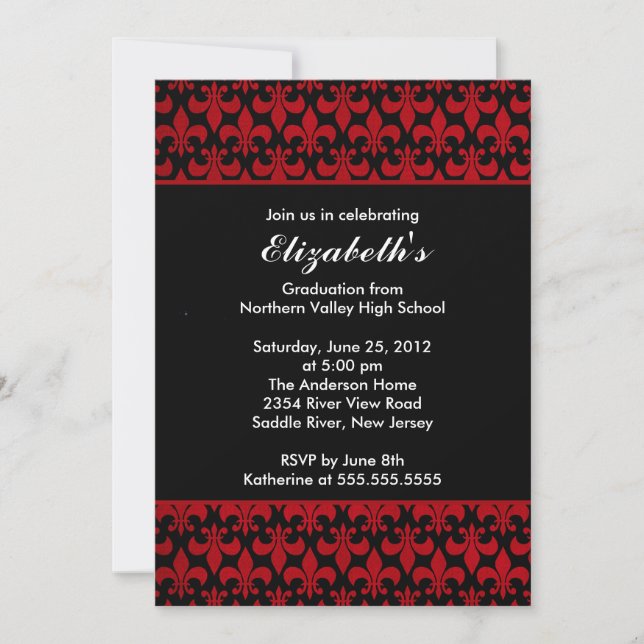 Red Fleur-de-lis Graduation Invitation (Front)