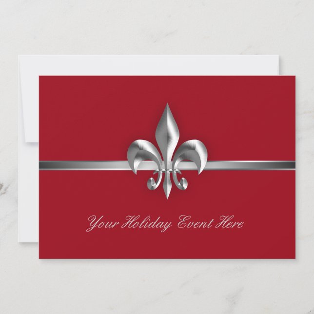 Red Fleur de Lis Holiday Event Invitation (Front)