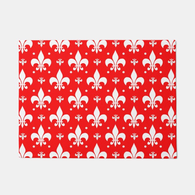 Red Fleur-de-lis Pattern Design  Doormat (Front)