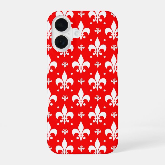 Red Fleur-de-lis Pattern Design  iPhone 16 Case (Back)
