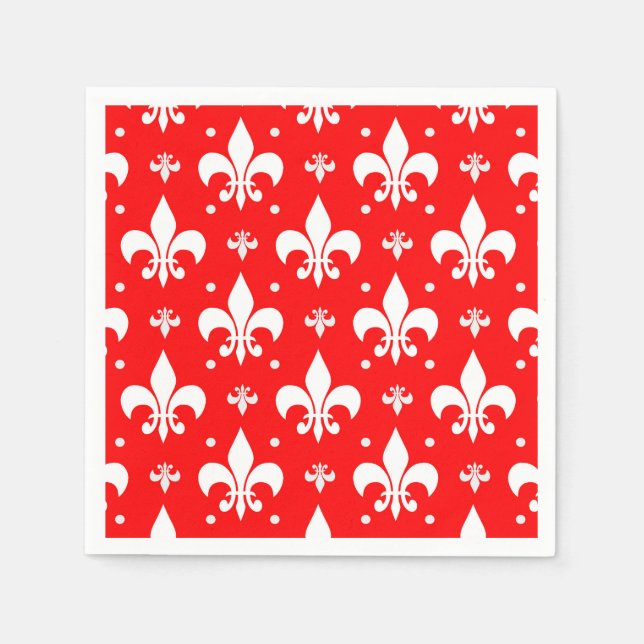 Red Fleur-de-lis Pattern Design  Napkin (Front)