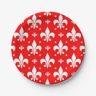 Red Fleur-de-lis Pattern Design Paper Plate