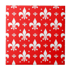 Red Fleur-de-lis Pattern Design Tile