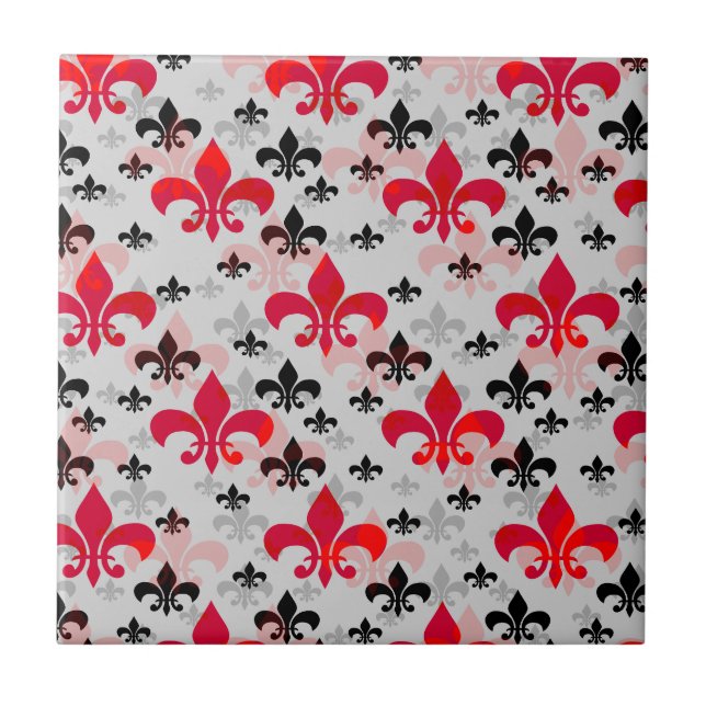 Red Fleur De Lis Surface Pattern Design Tile (Front)
