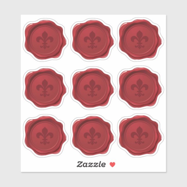 Red Fleur De Lis Wax Seal Stickers (Sheet)