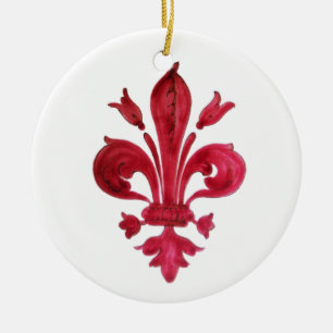RED FLEUR DE LISE CERAMIC TREE DECORATION
