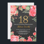 Red Floral 18th Birthday Invitation Gold Glitter<br><div class="desc">Red Floral 18th Birthday Invitation for Women. Watercolor Botanical Floral Flower. Gold Glitter. Chalkboard Background. Pink Peonies Floral Flowers. Adult Birthday. For further customisation,  please click the "Customise it" button and use our design tool to modify this template.</div>